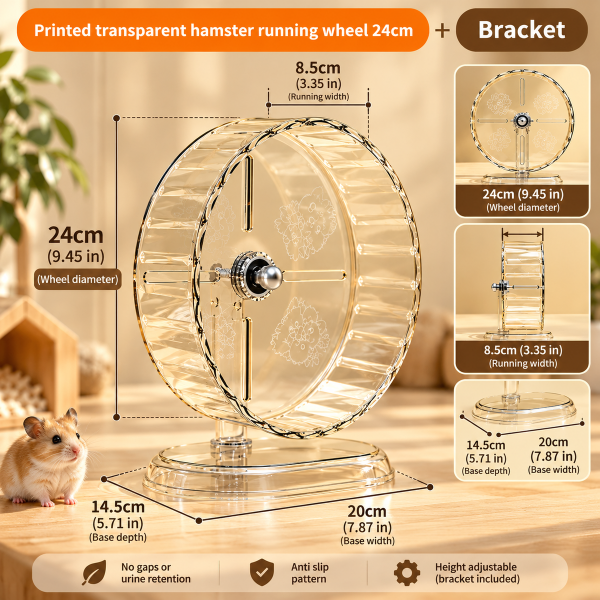 Silent Transparent Hamster Running Wheel – 3 Sizes | 18cm, 21cm, 24cm