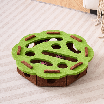Interactive Cat Puzzle Toy Box – Felt Activity Board with Ball for Indoor Cats in green