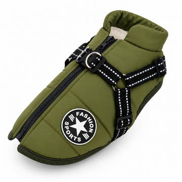 Dog Winter Jacket with Built-In Harness – Waterproof Coat for Medium & Large Dogs in green
