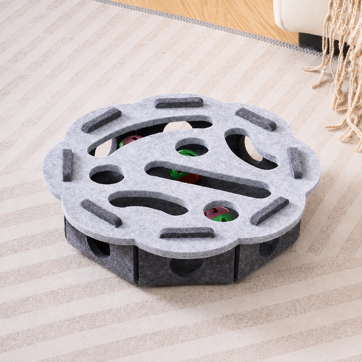 Interactive Cat Puzzle Toy Box – Felt Activity Board with Ball for Indoor Cats