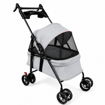 2-in-1 Pet Stroller – Foldable Pram for Cats, Dogs & Rabbits up to 10 kg in grey