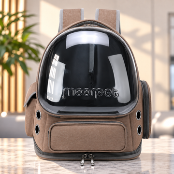 Transparent Pet Carrier Backpack | Space Capsule Travel Bag for Cats & Small Dogs in khaki