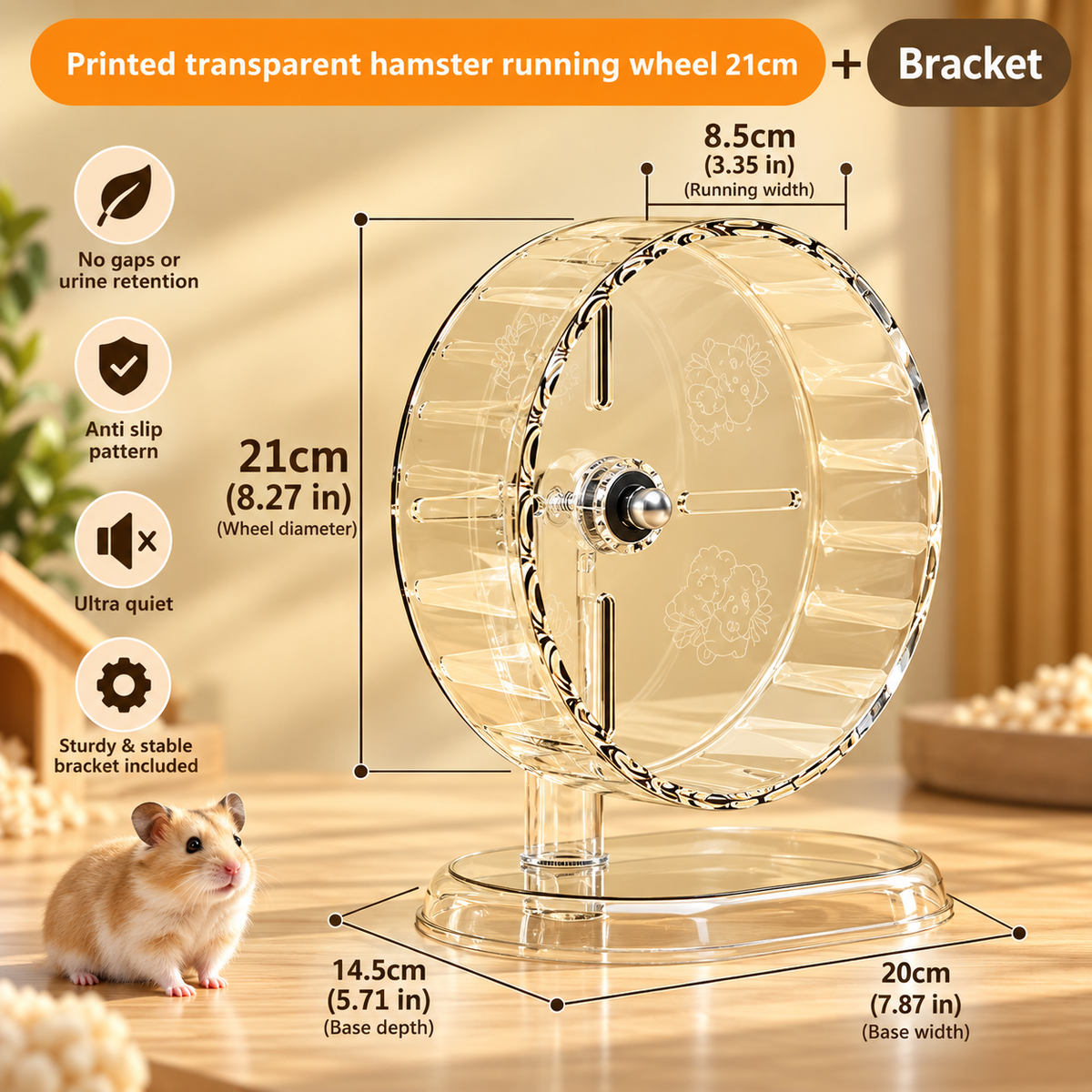 Silent Transparent Hamster Running Wheel – 3 Sizes | 18cm, 21cm, 24cm