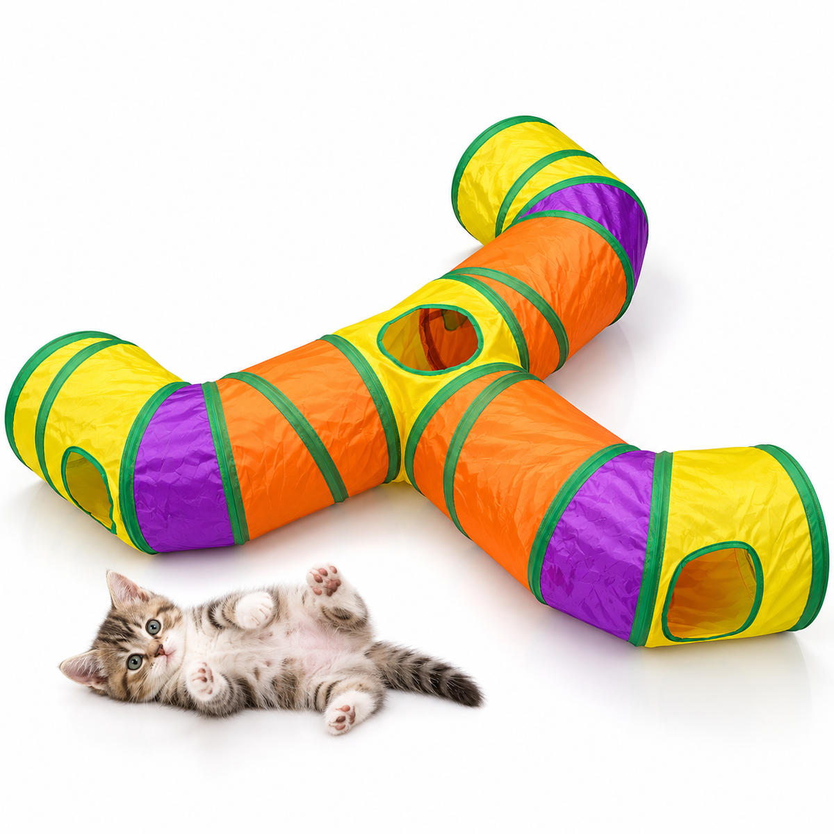 Three-Way Cat Tunnel – Foldable Polyester Play Tunnel for Indoor Cats