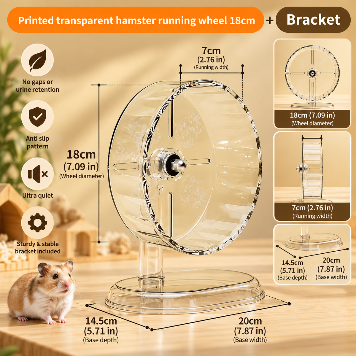 Silent Transparent Hamster Running Wheel – 3 Sizes | 18cm, 21cm, 24cm