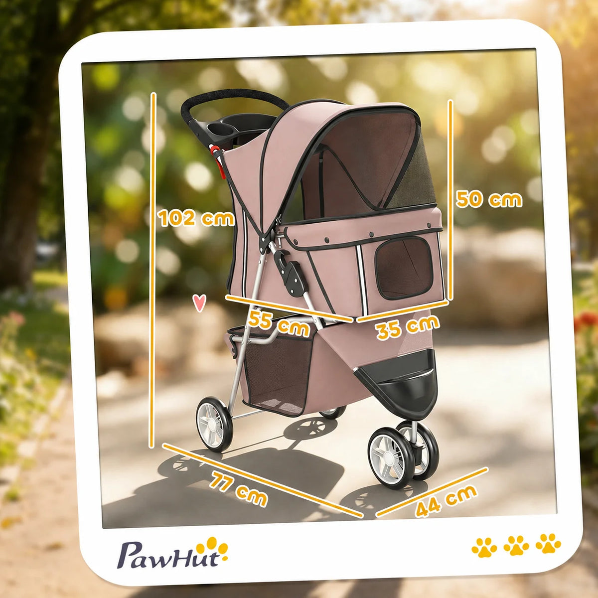Premium Foldable Pet Stroller – Adjustable Canopy, Rear Brake & Storage Basket