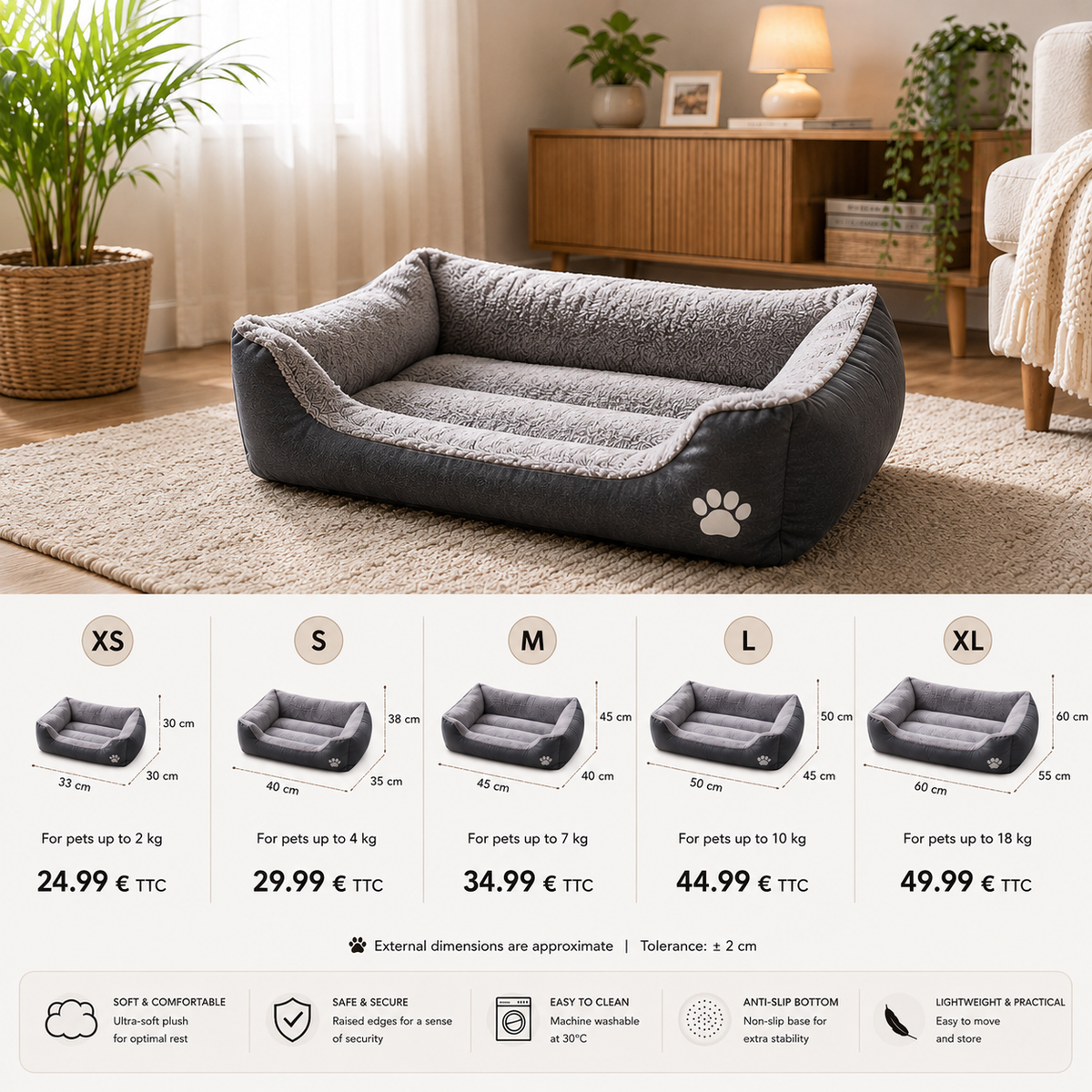Plush Pet Sleeping Bed – Non-Slip & Bite-Resistant
