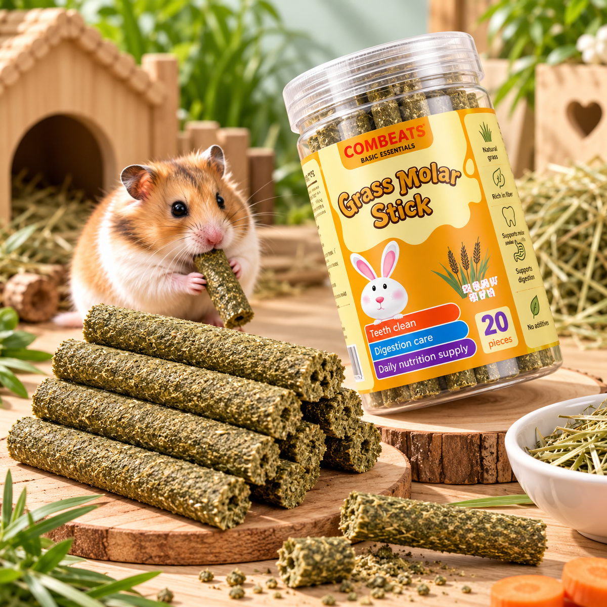Natural Chew Sticks for Small Pets – Timothy Grass, Carrot & Herbal Flavours | 6 Varieties
