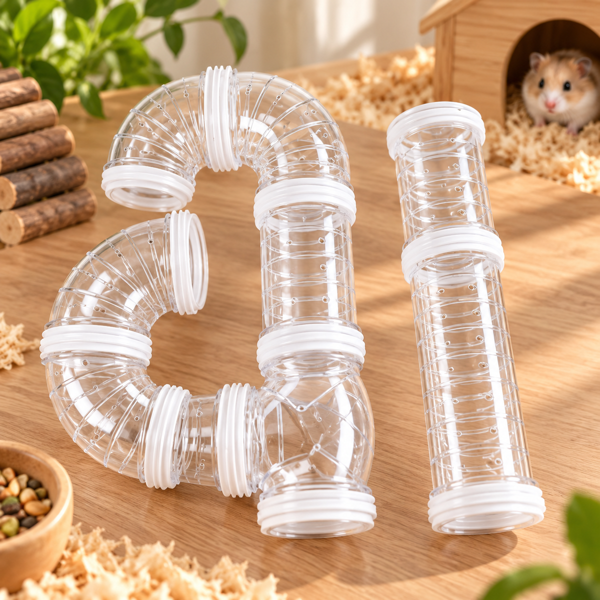 Hamster Tunnel Set – DIY Connectable Transparent Tubes | 3 Colors