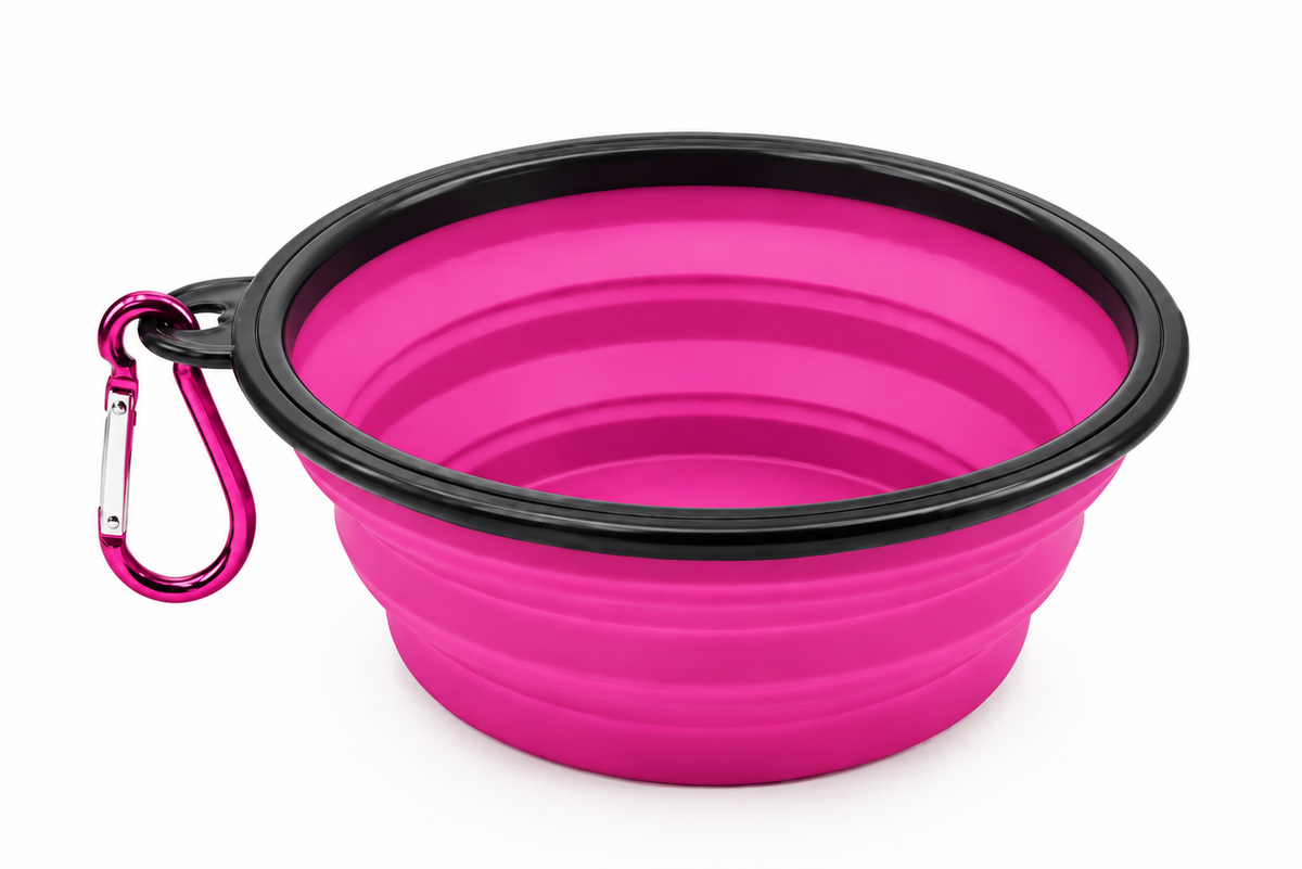WiniBoop Foldable Silicone Dog Bowl – 2-in-1 Travel Feeder with Carabiner
