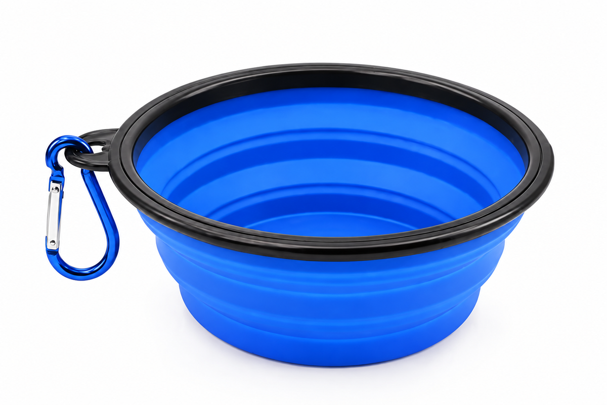 WiniBoop Foldable Silicone Dog Bowl – 2-in-1 Travel Feeder with Carabiner